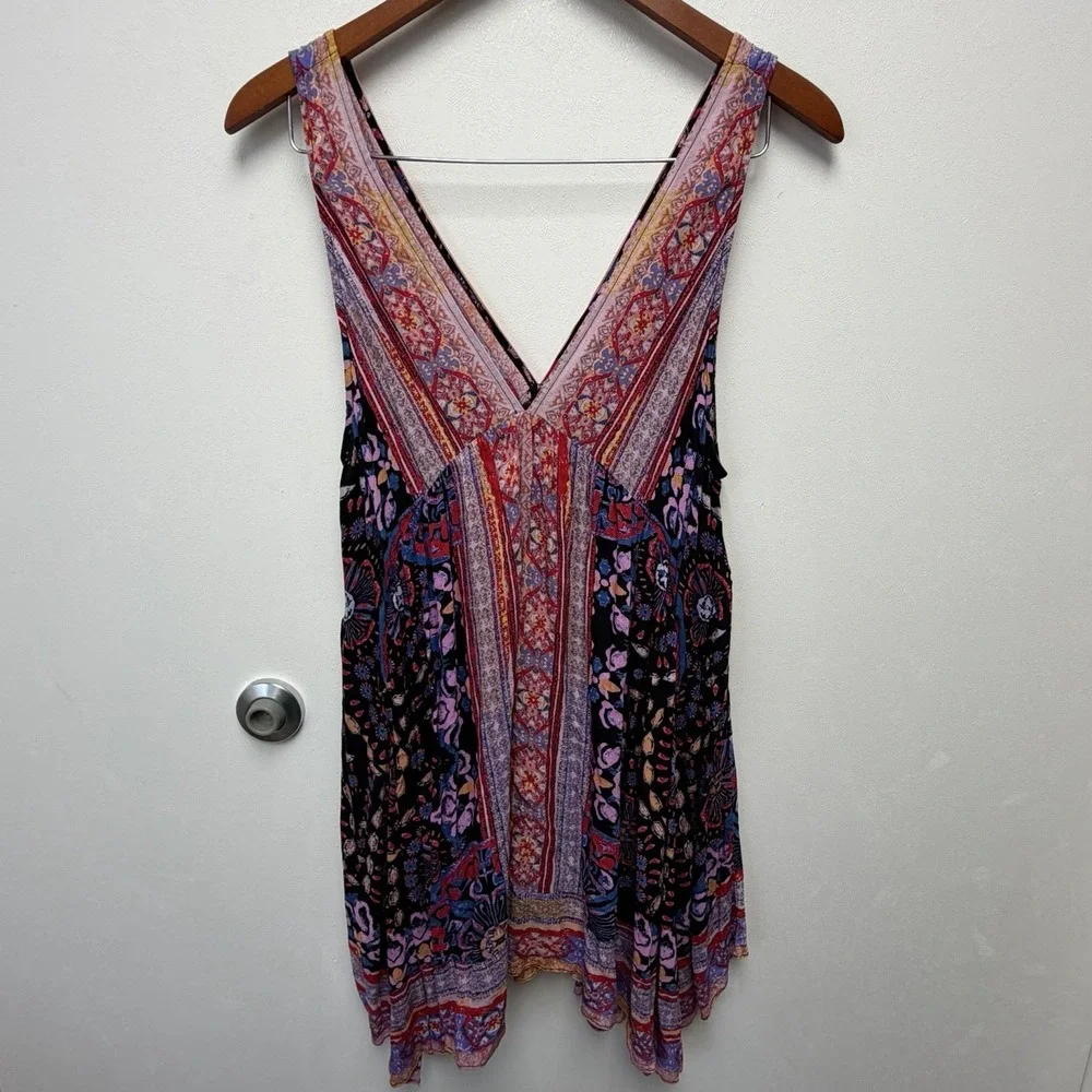Free People Intimately XS‎ Boho Printed Mini Dress Flowy Babydoll Gypsy - Picture 2 of 5